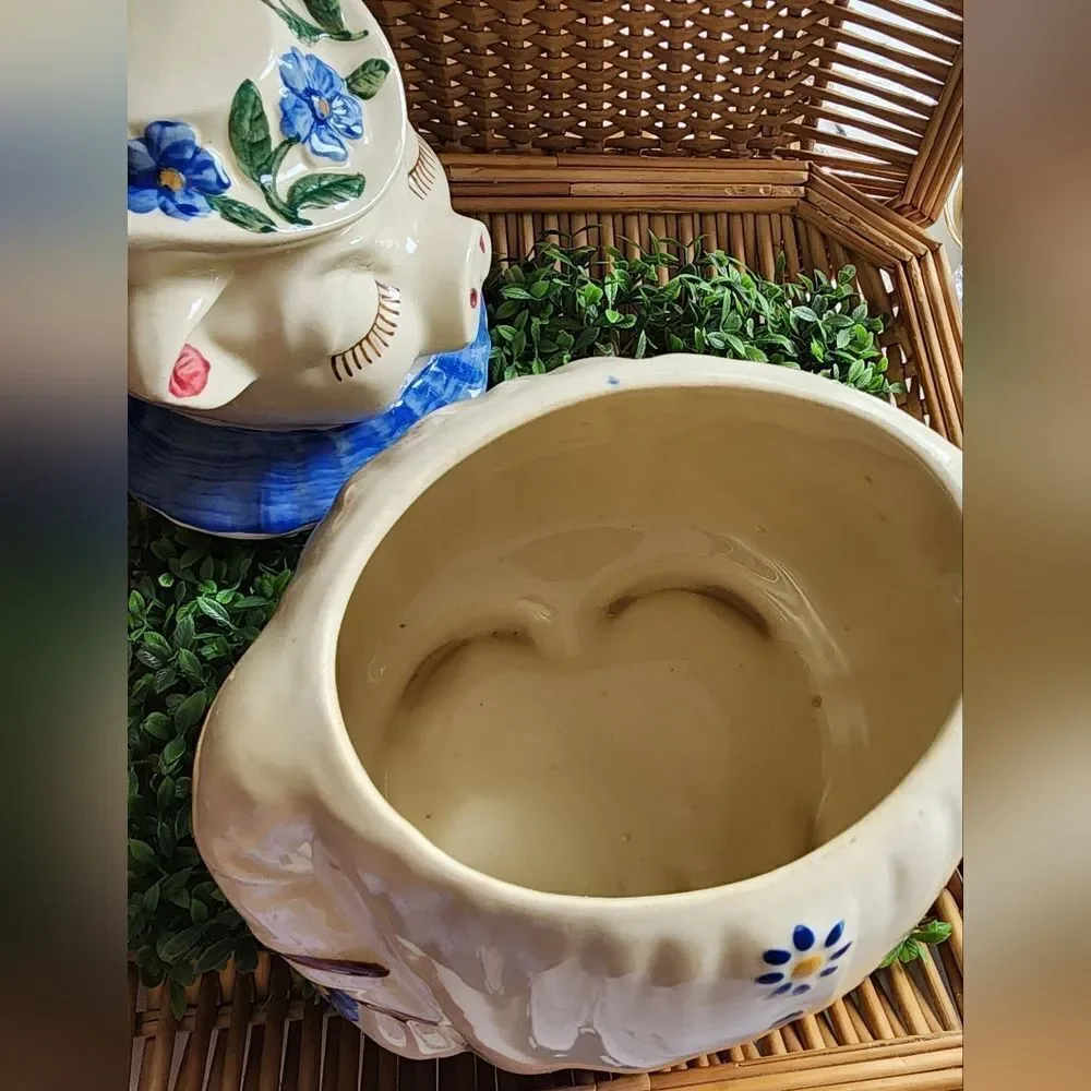 Vintage Shawnee Pottery WINNIE The Pig Cookie Jar, Blue Collar Made In USA